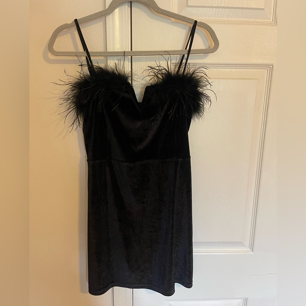 Black Dress with Feather Details